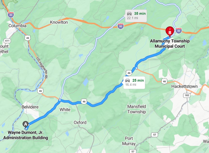 Map to Allamuchy Traveling Meeting